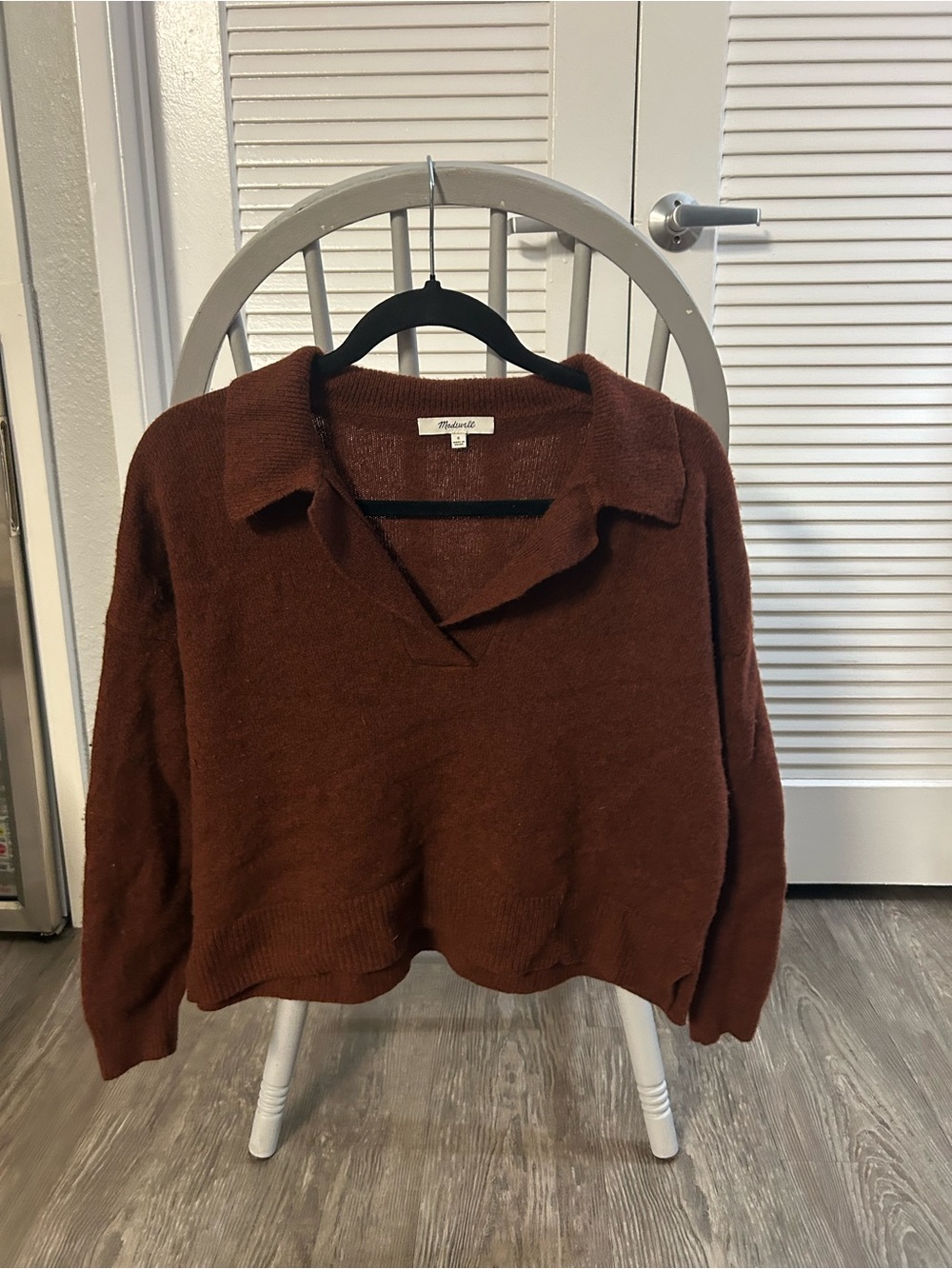 Madewell Rust Brown Collared V-Neck Knit Sweater
